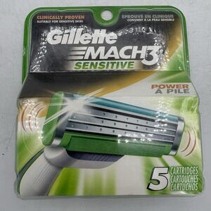 Gillette Mach3 Sensitive Power Mens Razor Blade Refills 5 Cartridges